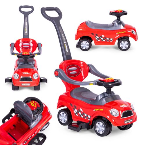 Ride-on ráülős kisautó járókerekes tolókocsi fogantyú hangok piros