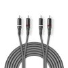 Nedis COTH24200GY15 sztereo audio kábel, 2x RCA dugó,  2x RCA dugó, Nikkelezett,  1,50 m, rugalmas