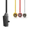 Nedis CVGP31130BK10 SCART kábel, 3x RCA férfi, Nikkelezett, Kapcsolható, 480p, 1,00 m, kerek, PVC, Fekete