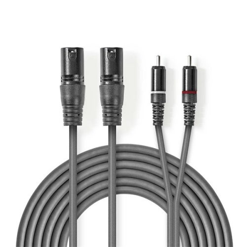 Nedis COTH15210GY30 félprofi XLR audio kábel, 2x XLR 3 tűs dugó - 2x RCA dugó, 3m