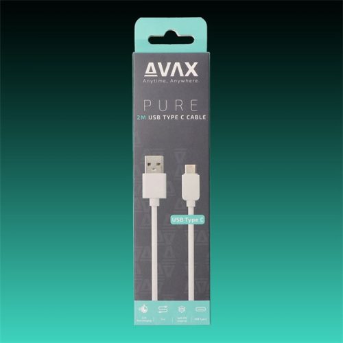 AVAX Töltőkábel, USB-A - USB-C, 2,1A, 2 méter, fehér