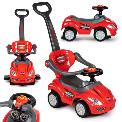Ride-on autó tolóautó 3 az 1-ben deluxe fogantyúval és zenélő panellel piros