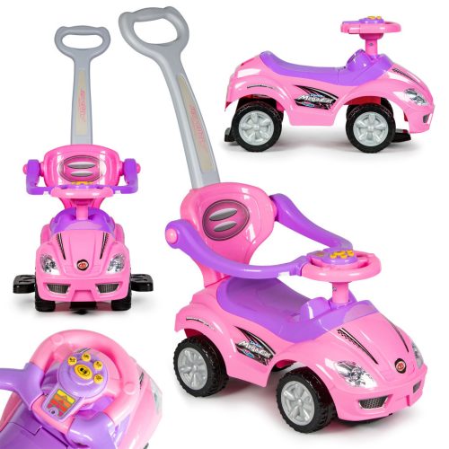 Ride-on autó tolóautó 3 az 1-ben deluxe fogantyúval és zenélő panellel rózsaszín