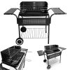 Görgős faszenes kerti grill állítható rácsmagassággal